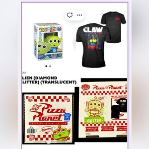 Vaulted New BL Exclu Toy Story GlitterTranslucent Alien Funko & Pizza Planet Tee